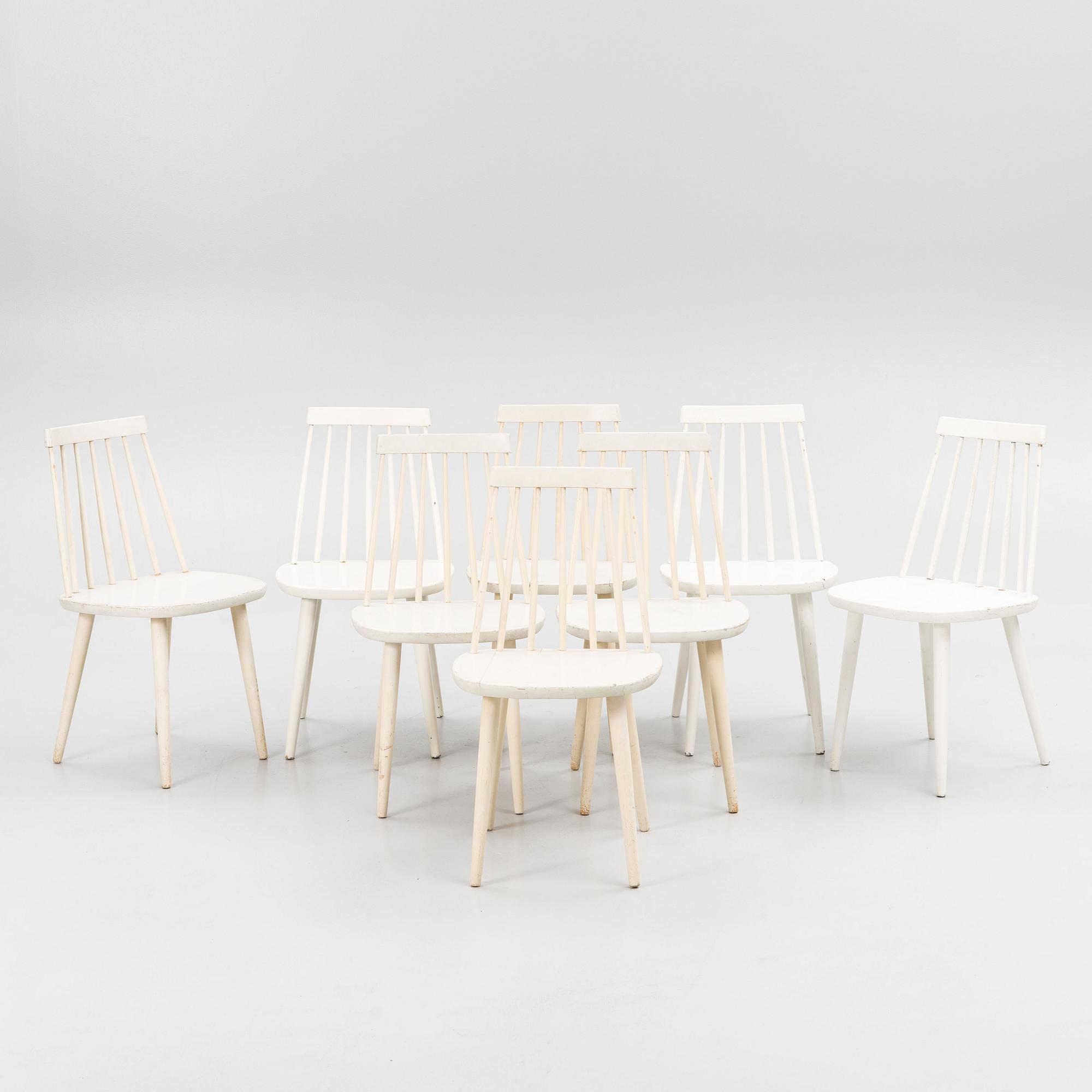 Yngve Ekström, eight "Pinnocchio" chairs, Sweden, 1950's/60's.