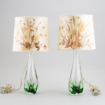 A pair of glass table lamps, Vicke Lindstrand, Kosta, signed.