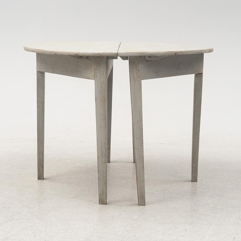 A pair of half circular tables, 19th Century.