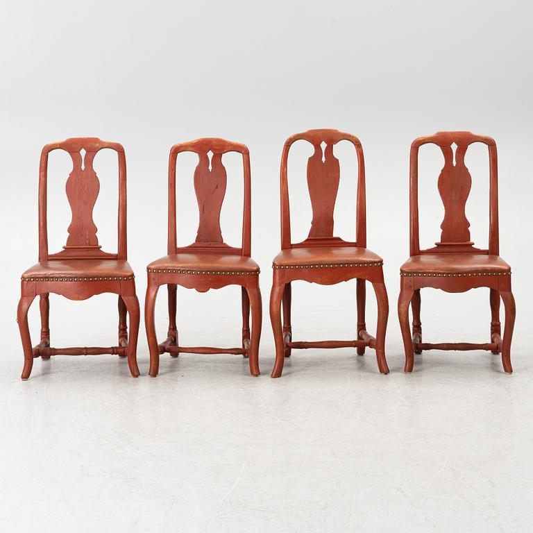 A set of four Swedish rococo chairs, later part 18th century.