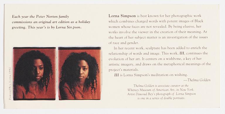 Lorna Simpson, multiple, 1994, Peter Norton Family Christmas Project 1994.