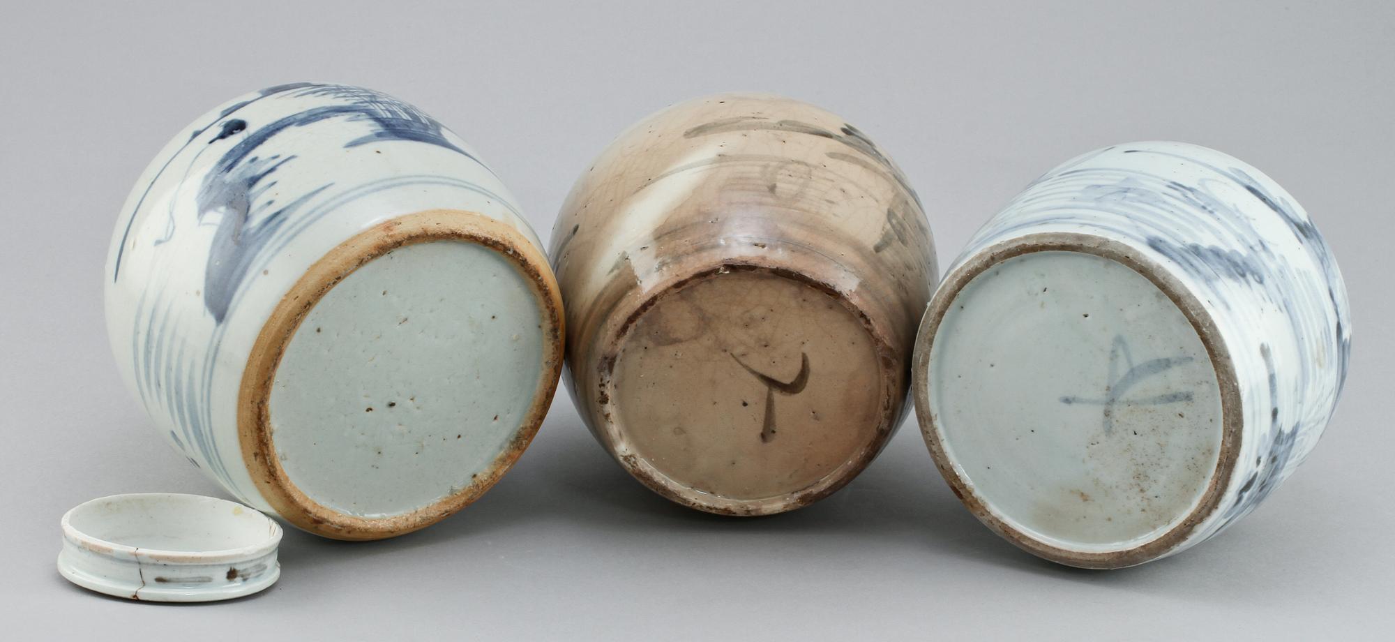 BOJANER, 3 st, porslin, Kina, 1800-tal.