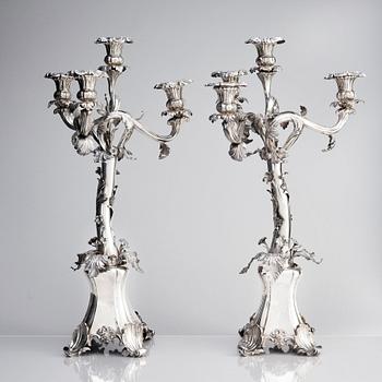 A pair of Swedish silver candelabra, mark of Gustaf Möllenborg-Féron, Stockholm 1856.