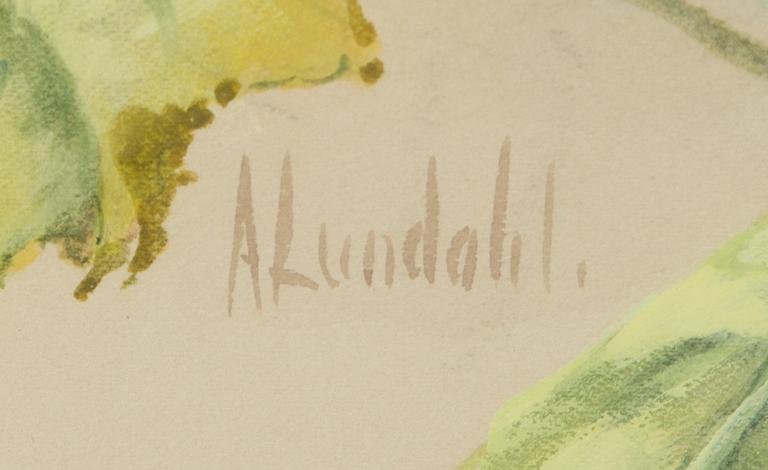 Amelie Lundahl, gouache/akvarell, signerad.