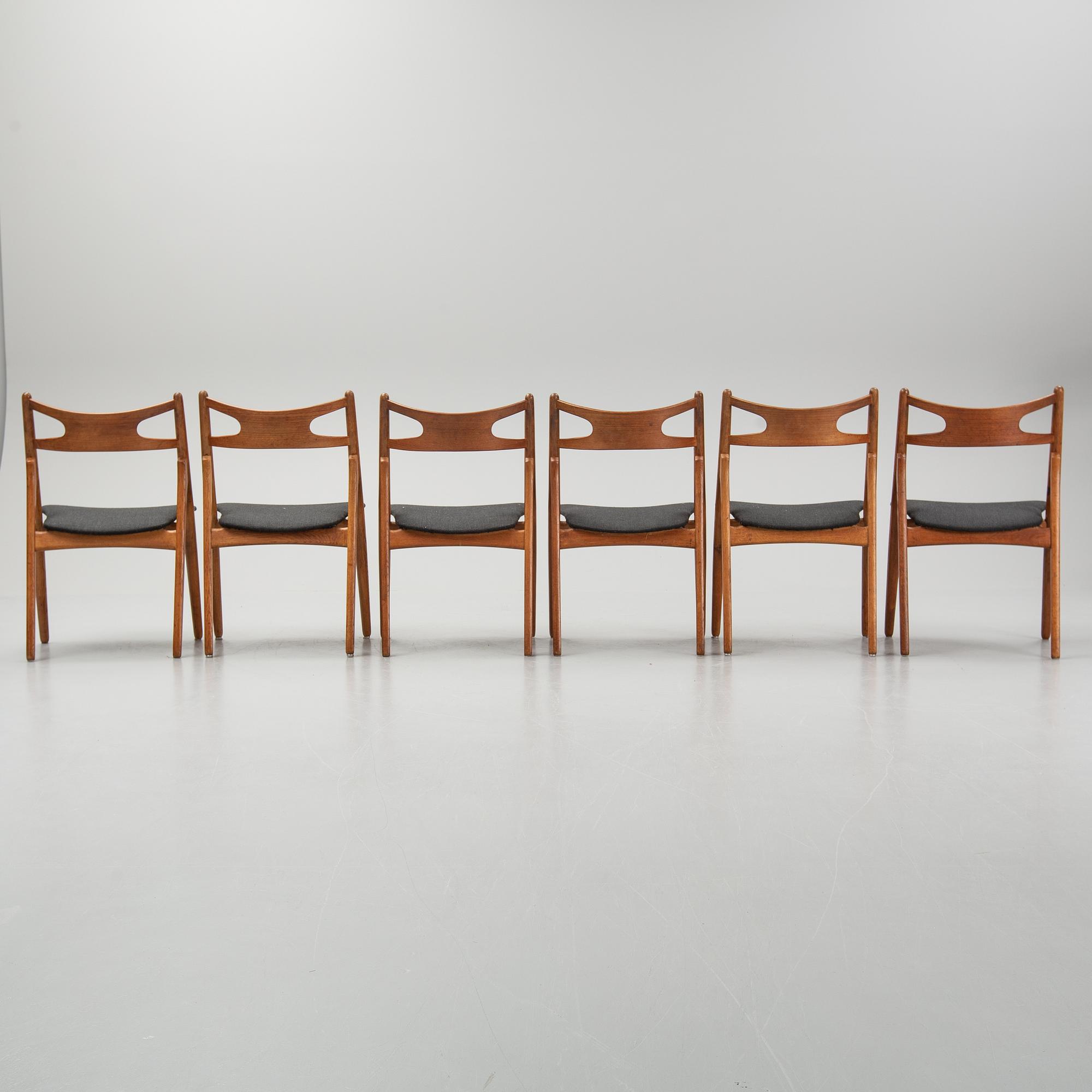 Hans J Wegner, 6 'CH 29/Sawbench chair' chairs for Carl Hansen & Son. 1950's-60's.