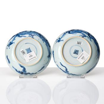 A pair of blue and white dishes, Qing dynasty, 18th Century.