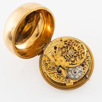 A gold twin-case pocket watch by Paul Lullin (watchmaker in London fl. ca 1710-30).