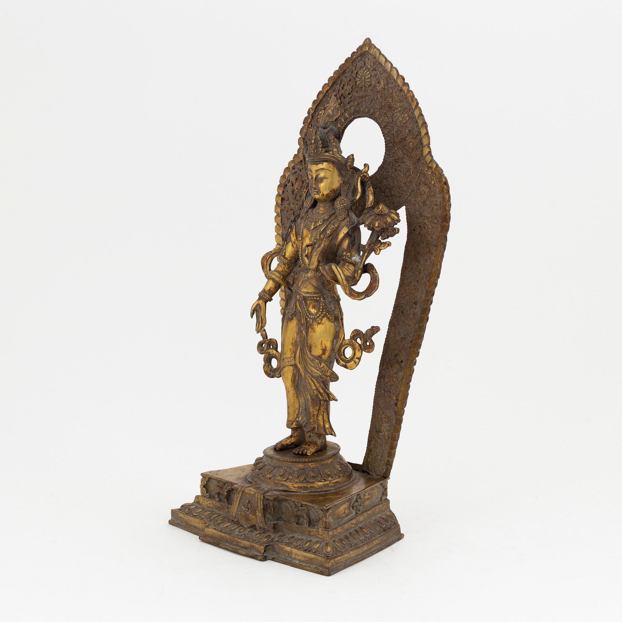 Boddhisatva, Avalokiteshvara, förgylld kopparlegering, Nepal, 1900-tal.