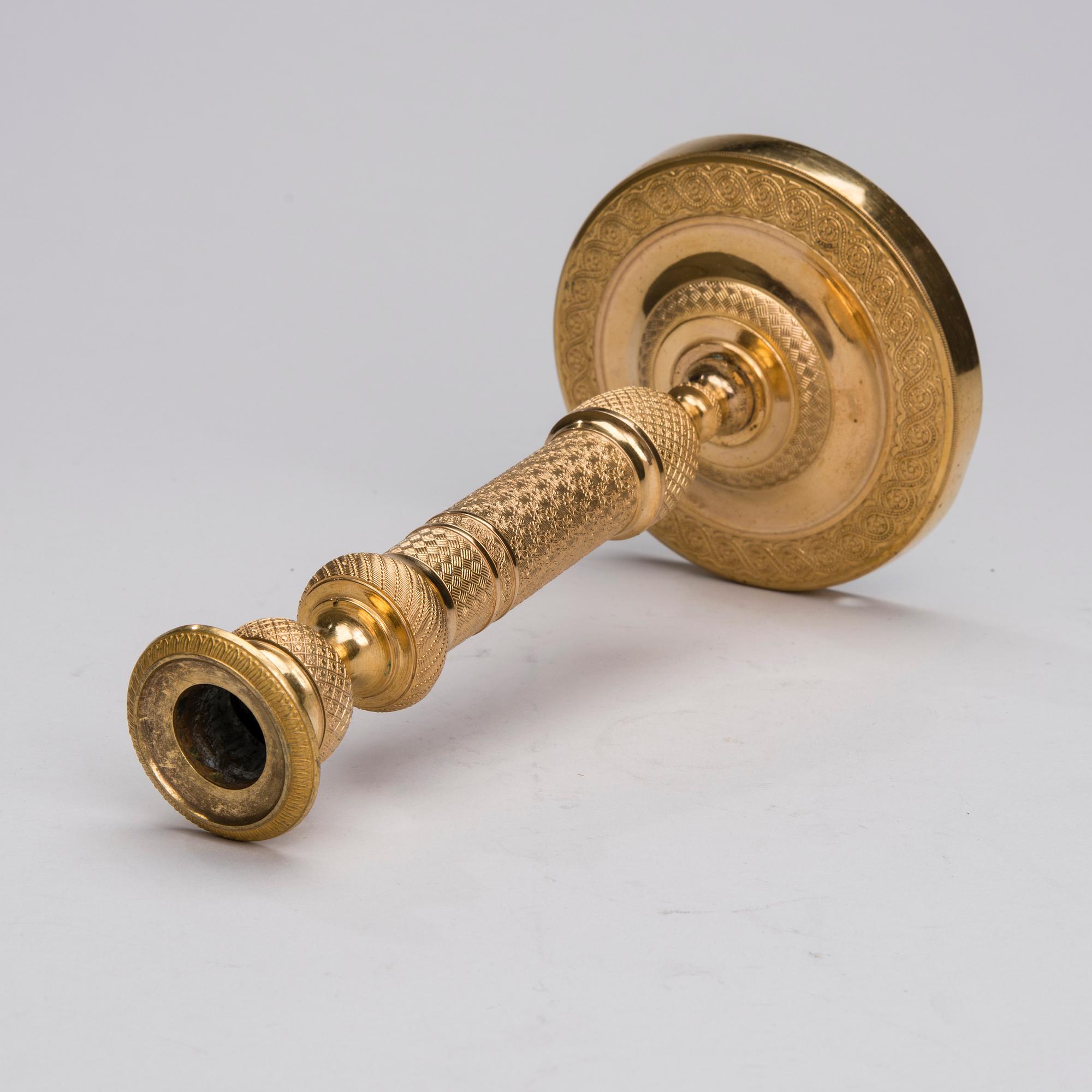 LJUSSTAKE, empire, brännförgylld mässing, 1800-talets början.