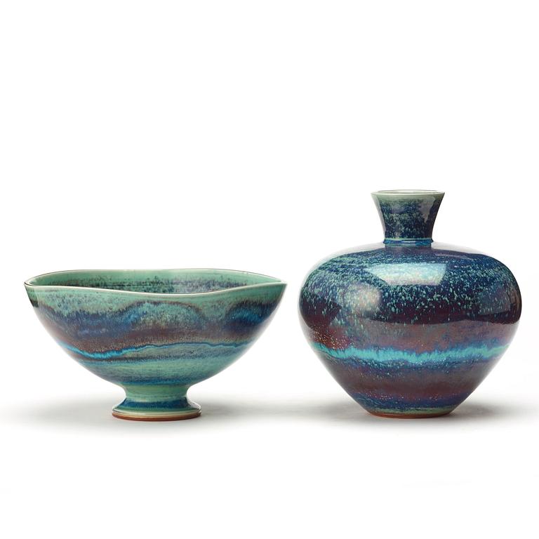 Berndt Friberg, a stoneware vase and a bowl, Gustavsberg studio 1973-75.