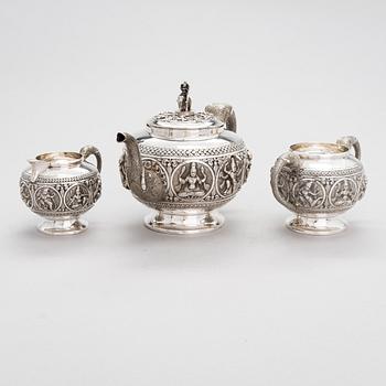 A 3-piece silver tea set, presumably India. Finnish control marks 1966.