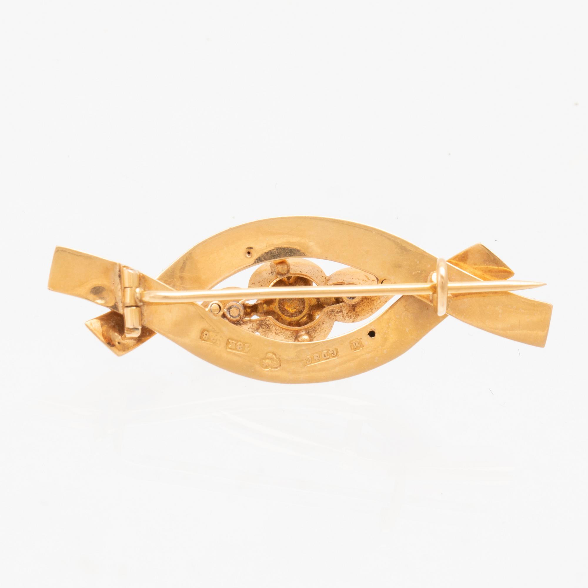 An 18K gold brooch set with seed pearls by G. Dahlgren & Co Malmö 1893.
