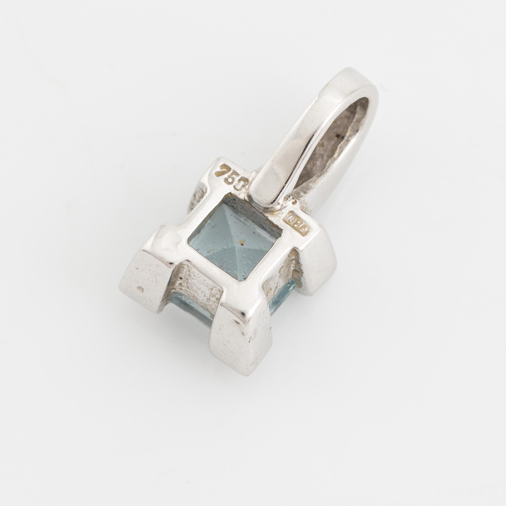 Ring, pendant, and a pair of earrings, 18K white gold with topaz and small diamonds.