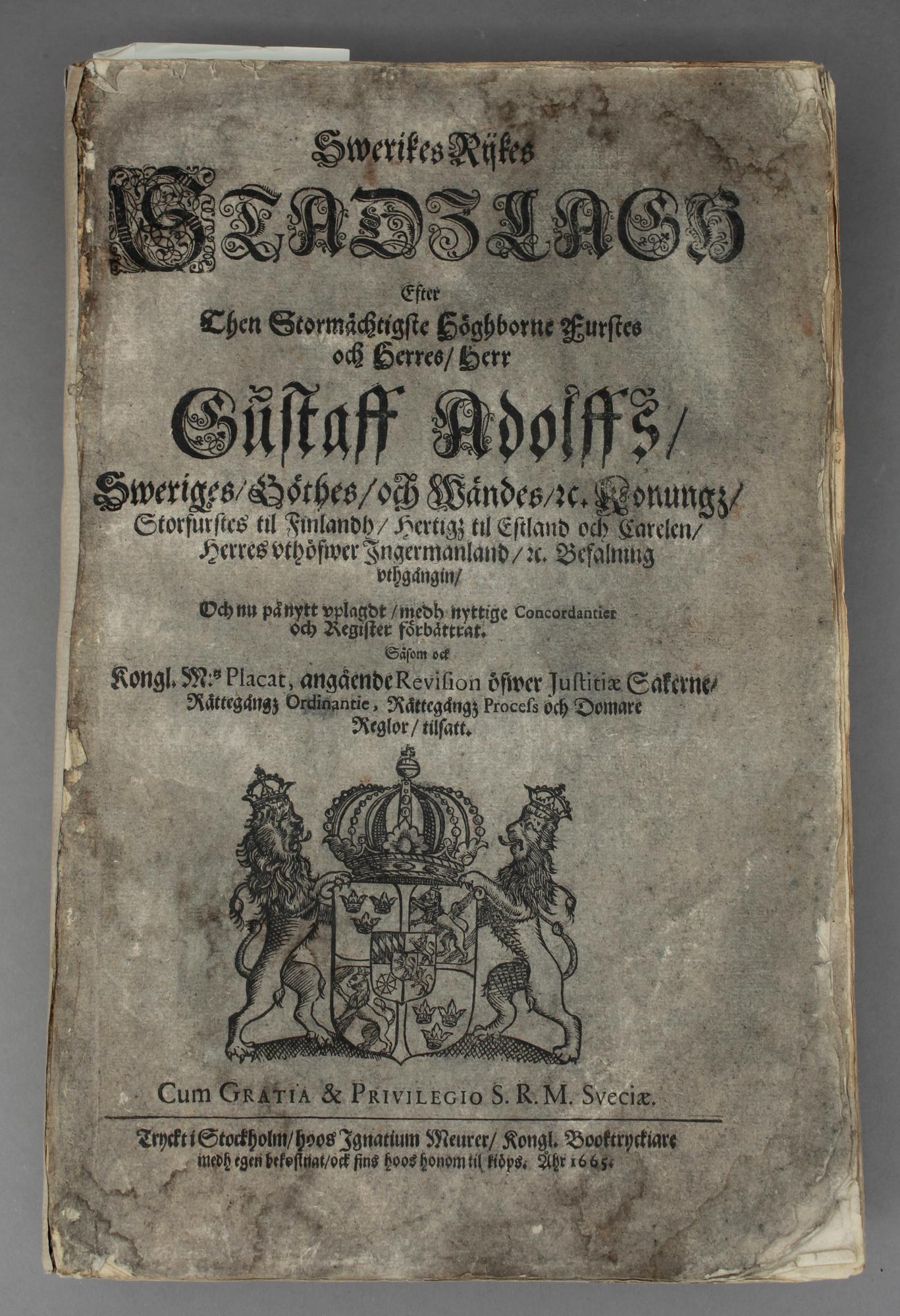 LAGBOK, "Swerikes Rijkes Stadslagh", 1665.