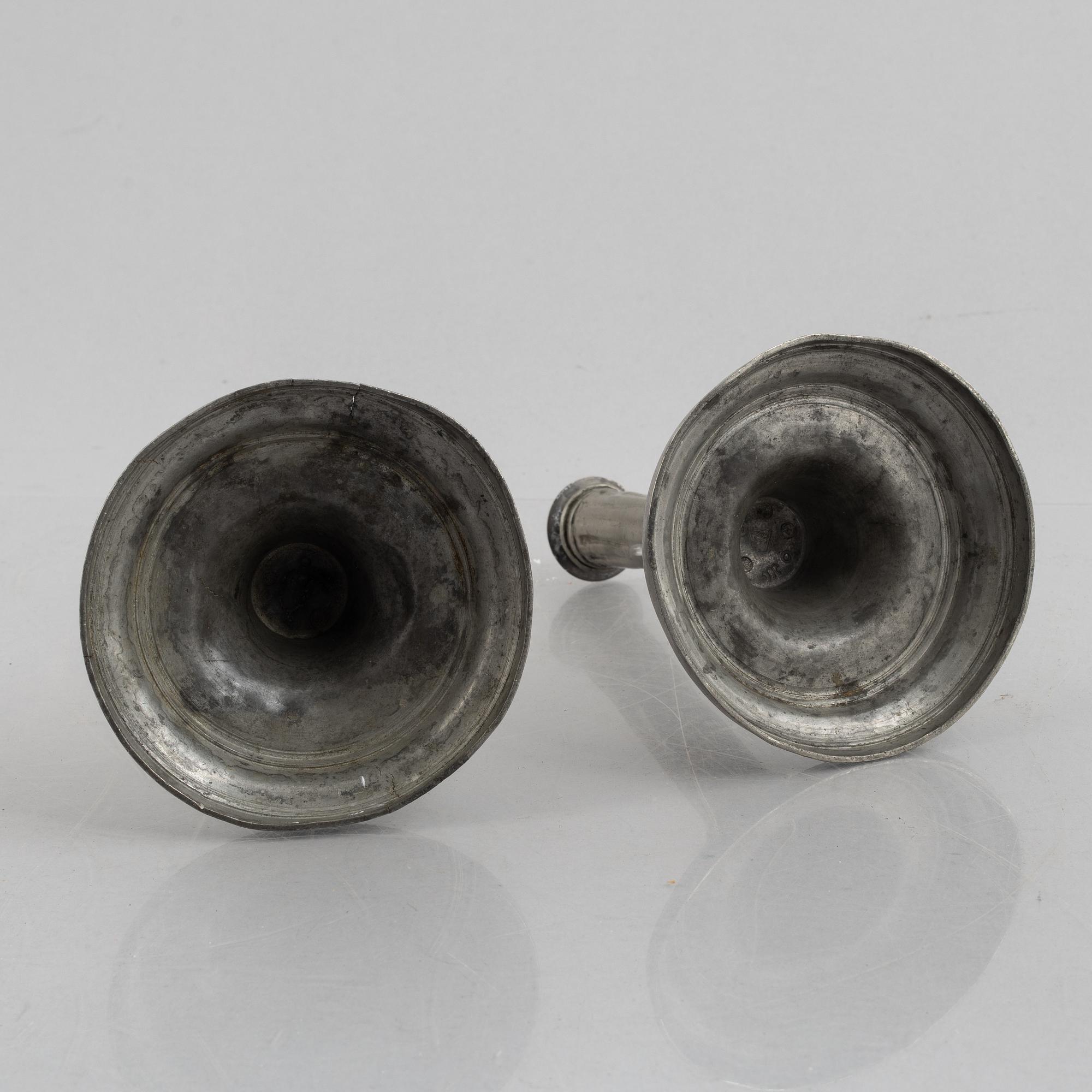 A pair of pewter candle sticks by Mathias Rundquist (active 1778-1820/35), Karlskrona, Sweden.