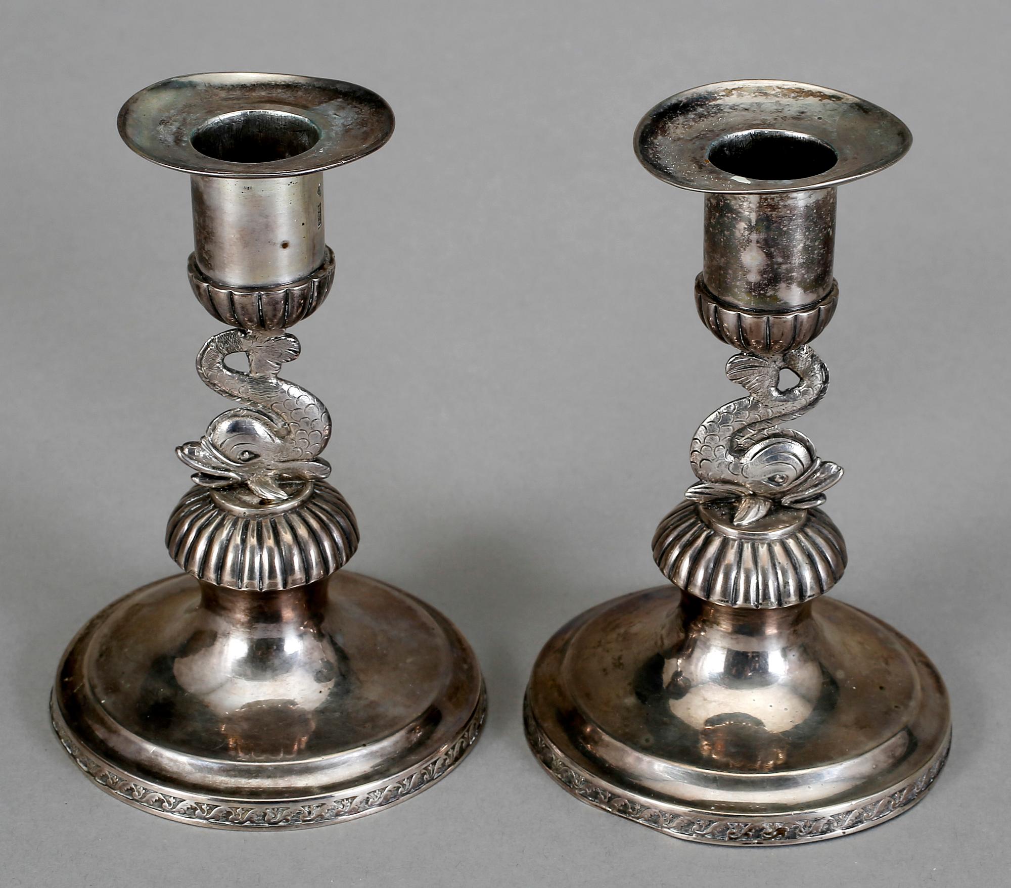 LJUSSTAKAR, silver, empire, sannolikt Barkander & Söhrling, verksam 1825-57 i Linköping.