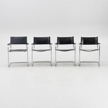 Four steel and leather chairs, possibly Italy, late 20th century.