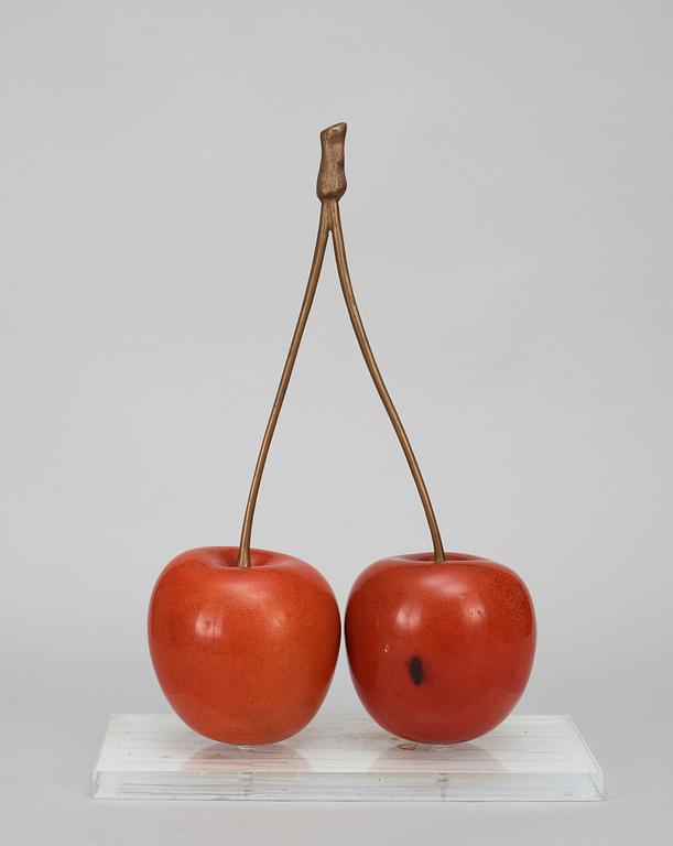 A Hans Hedberg faience and bronze sculpture of cherries, Biot, France.