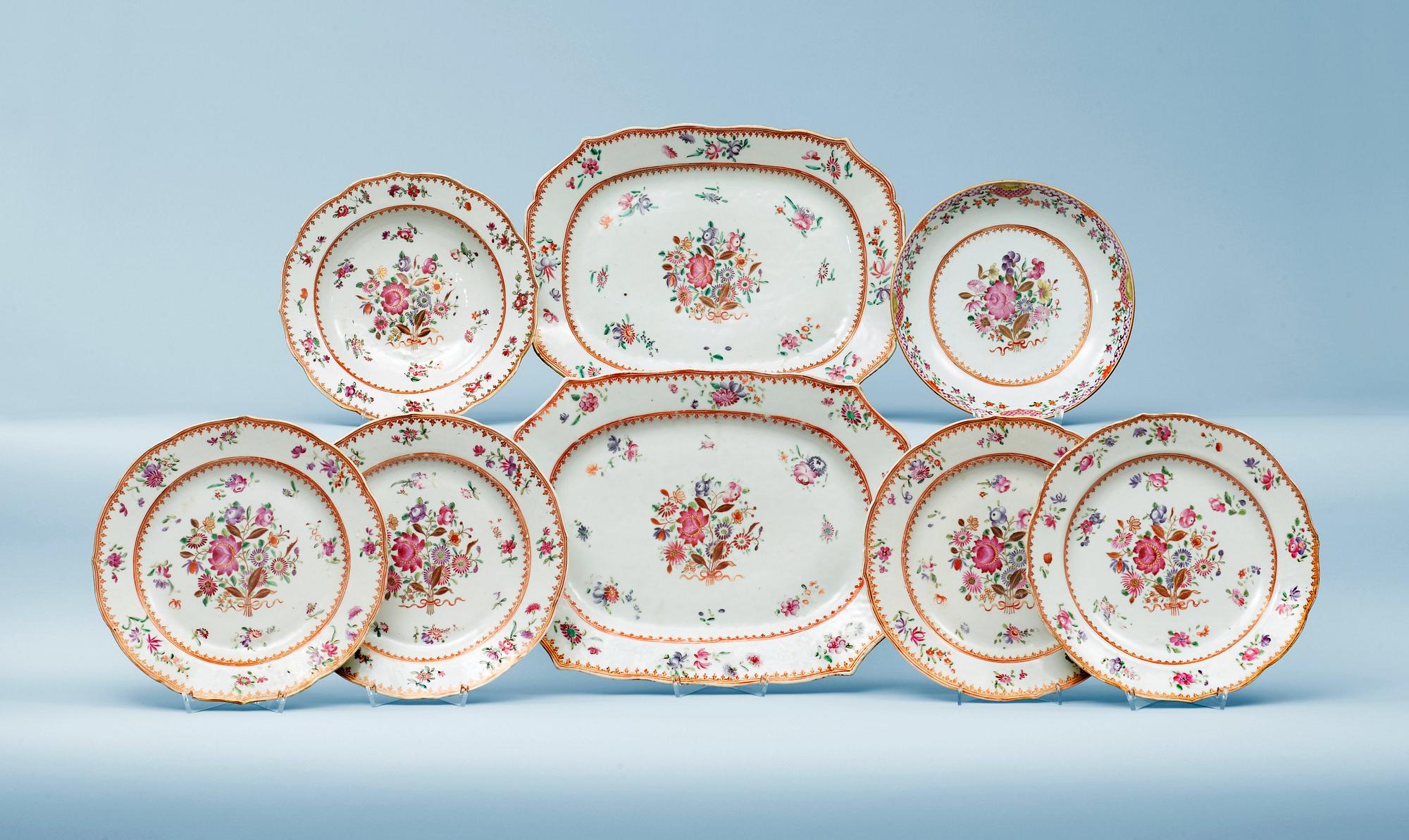 A famille rose part dinner service, Qing dynasty, Qianlong (1736-95).