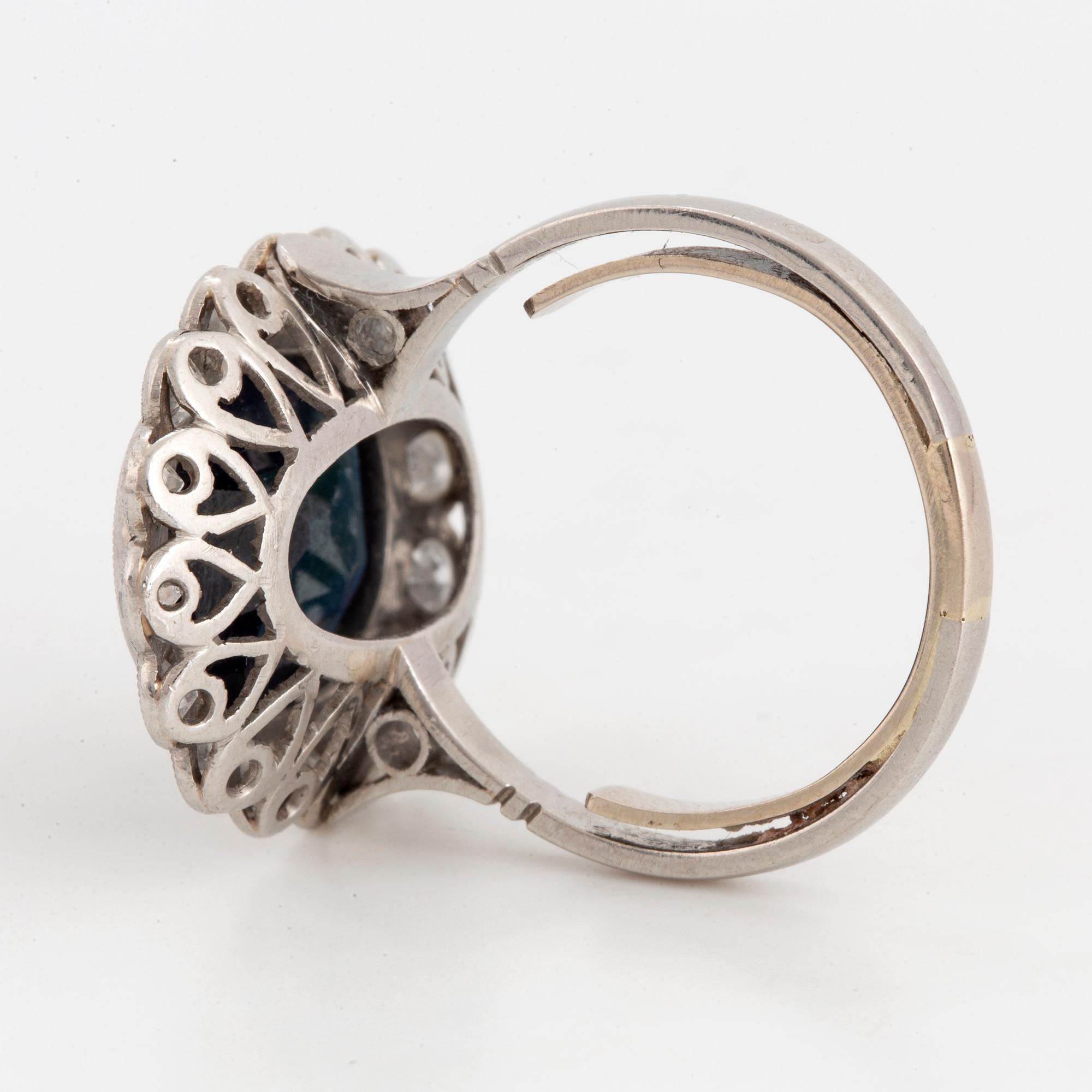 Cluster sapphire and old-cut diamond ring.