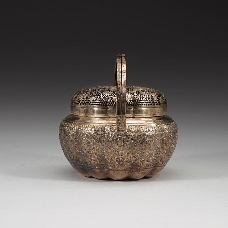 A silverplated copper hand warmer, Qing dynasty (1644-1912).