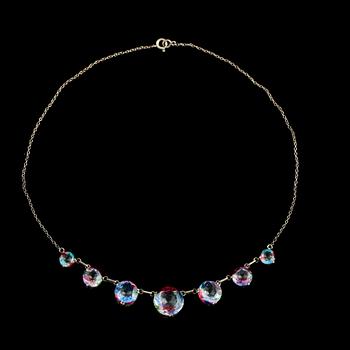 COLLIER, silver med fasettslipat olikfärgat glas. Vikt 13,0 g.