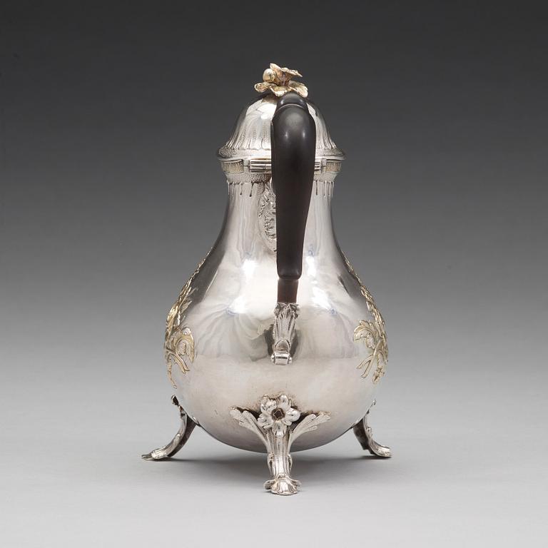 A Swedish 18th century parcel-gilt coffee-pot, mark of Jacob Lampa, Stockholm 1777.