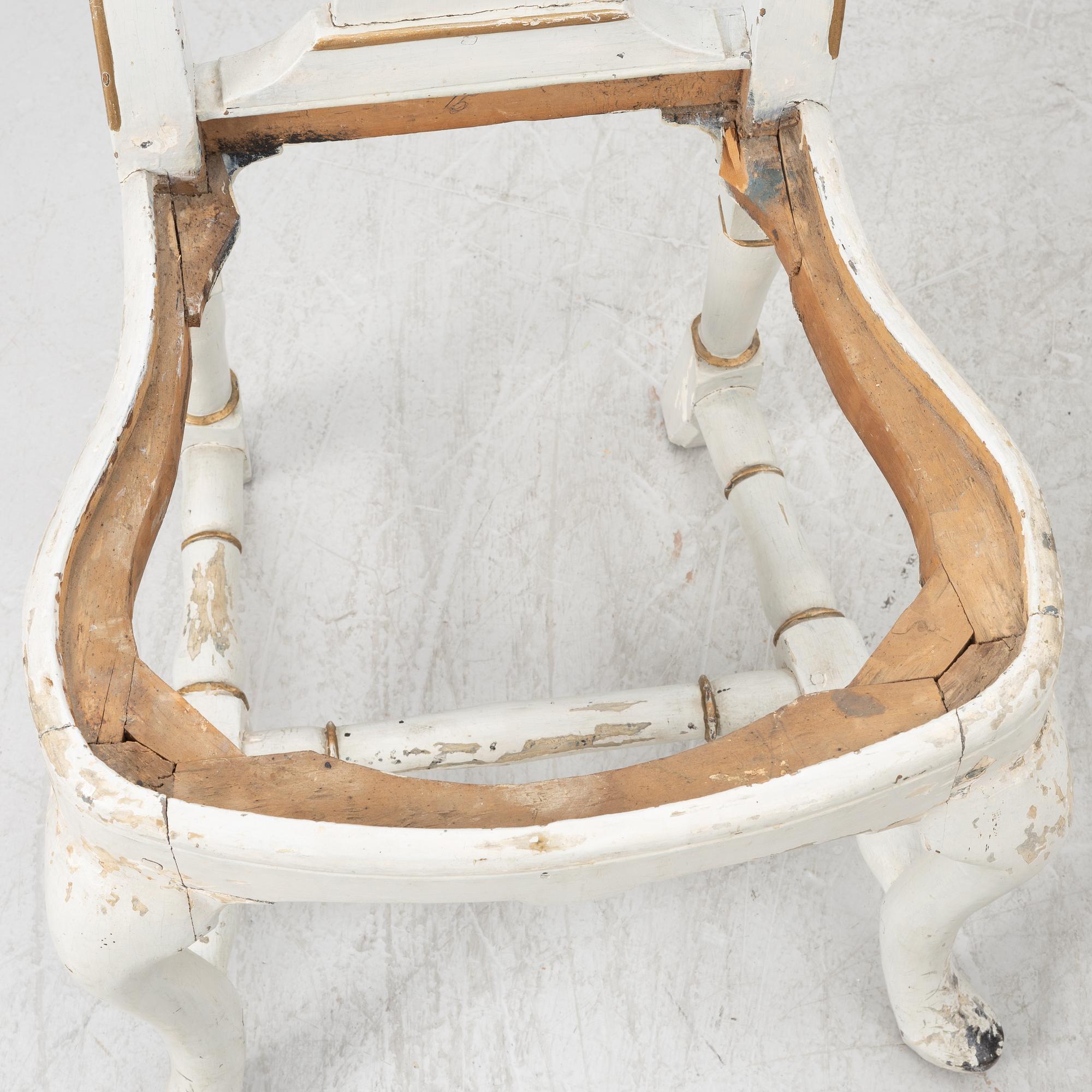 Chairs, 4 pcs, probably Bergslagen, mid-18th century, Late Baroque.
