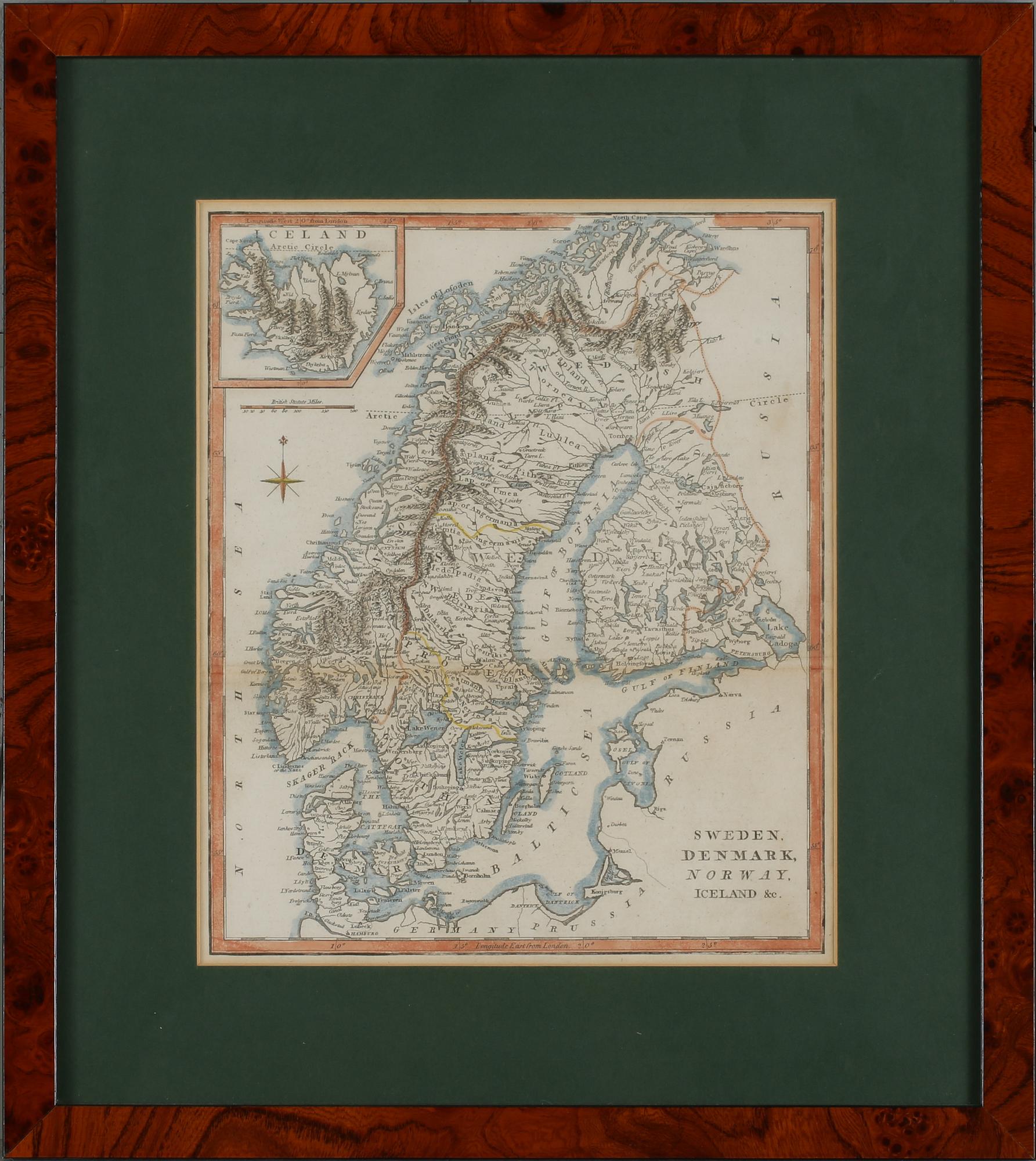 KARTA, handkolorerad, troligen 1700-tal.