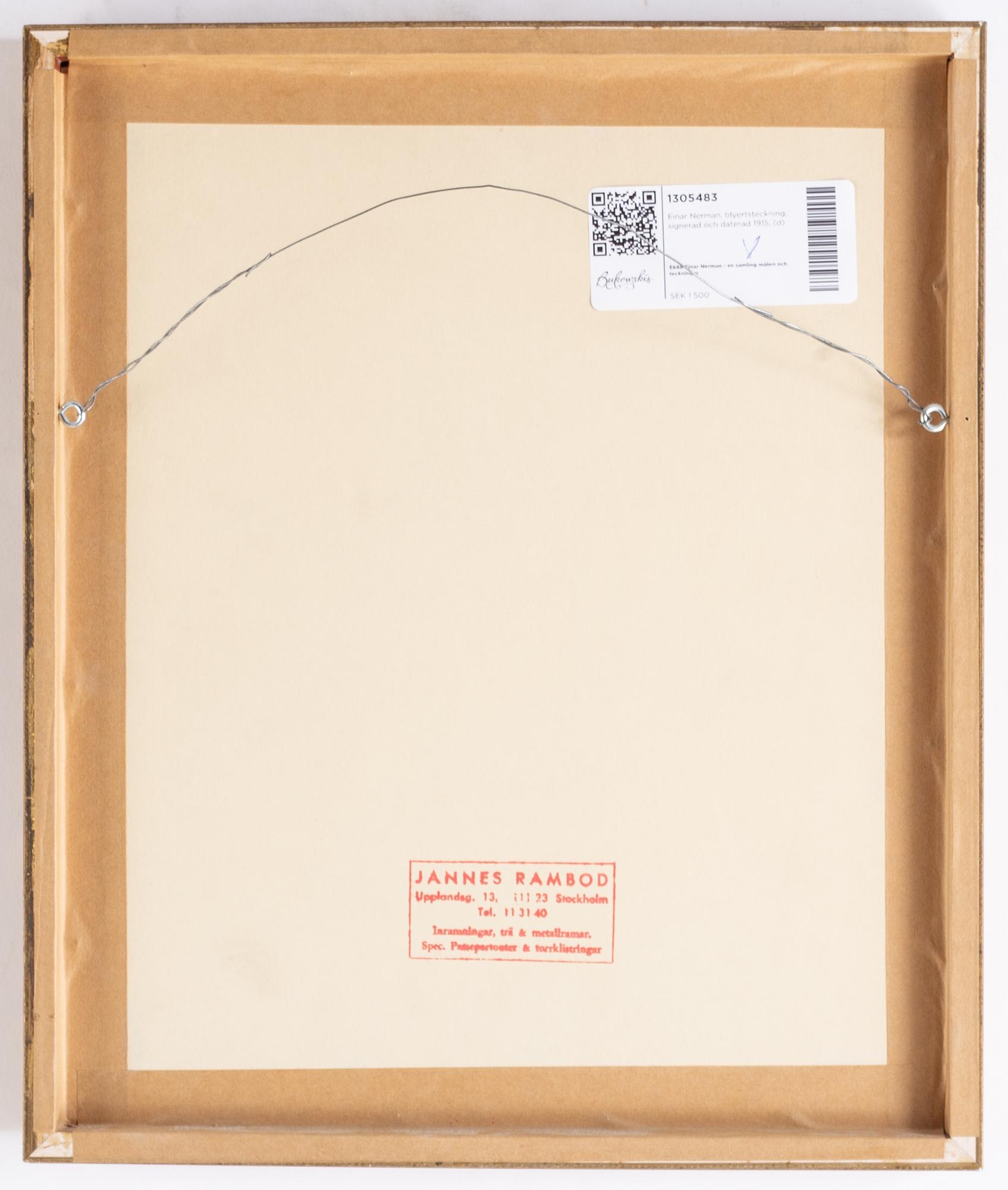 Einar Nerman, blyertsteckning, signerad och daterad 1915.