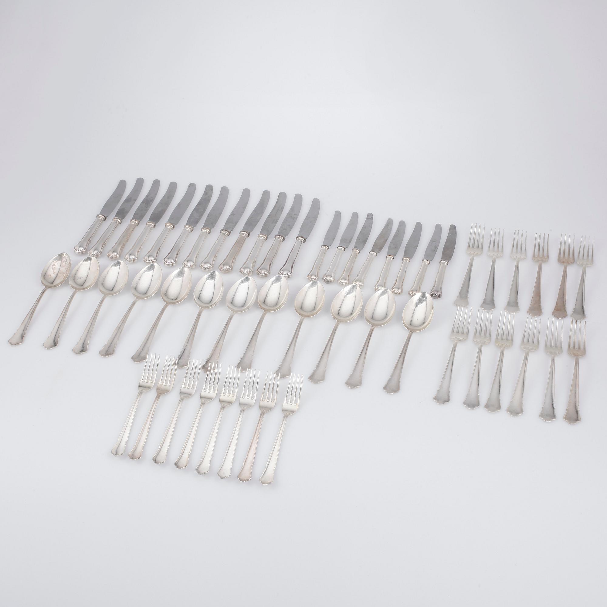 BESTICKSERVIS, 52 delar, silver, "Chippendale", GAB, Stockholm, bland annat 1960. Vikt ca 1038g.