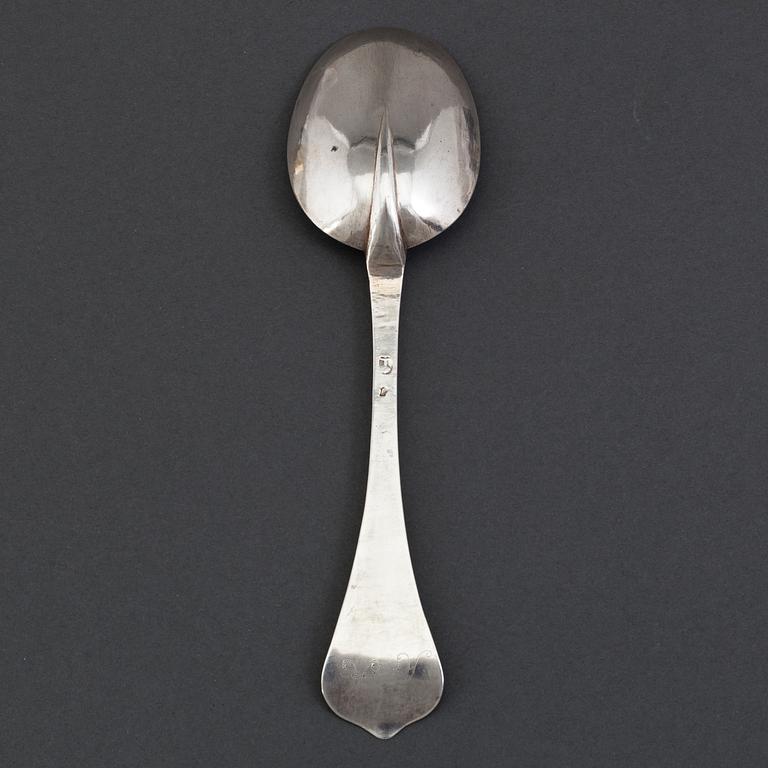 An 18th century silver spoon, unidentified marks.