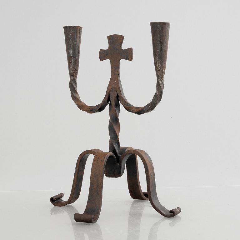 A two-light wrought-iron candlesticks, 20th century.