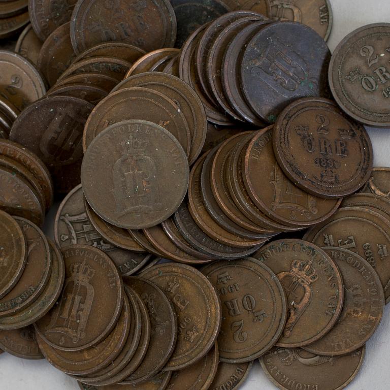 PARTI KOPPARMYNT, Sverige, 1800-tal. Total vikt ca 710 g.