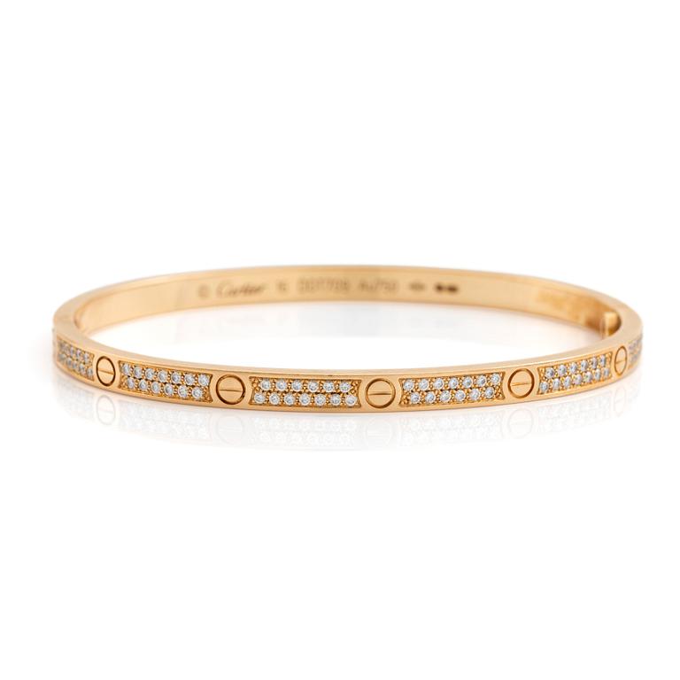 Cartier armband "Love" liten modell 18K guld med runda briljantslipade diamanter.