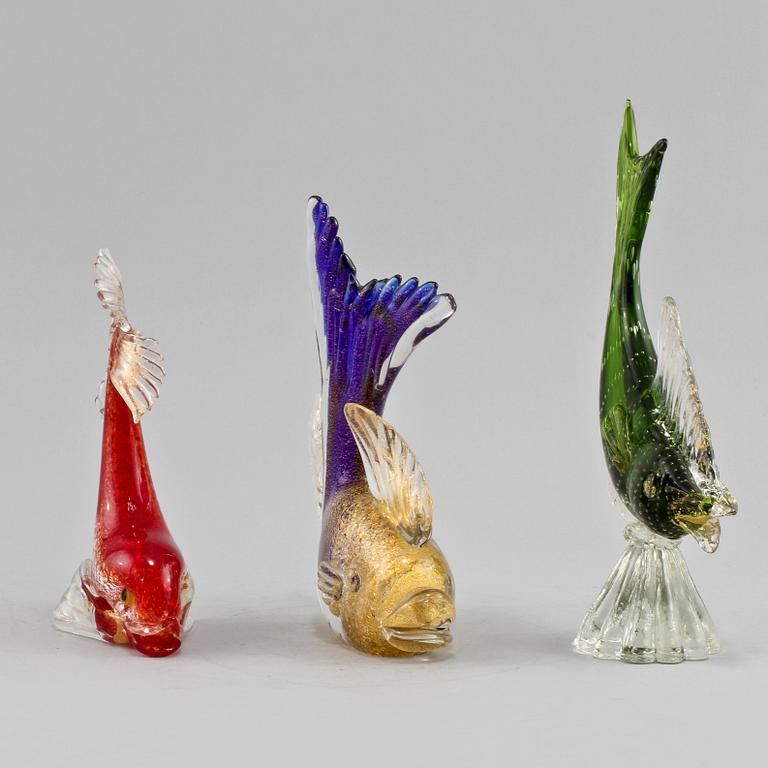 FIGURINER, 3 st, glas, Murano, Italien, 1900-talets andra hälft.