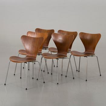 ARNE JACOBSEN, a set of six Sjuan chairs, Denmark, 1960s.