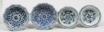 KOPPAR SAMT TALLRIK, 5 st, porslin, Kina 1800/1900-tal.