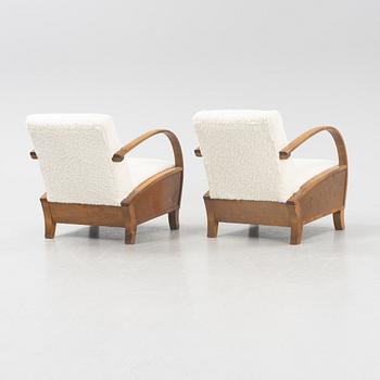 A pair of birch Swedish Modern armchairs, 1940's.