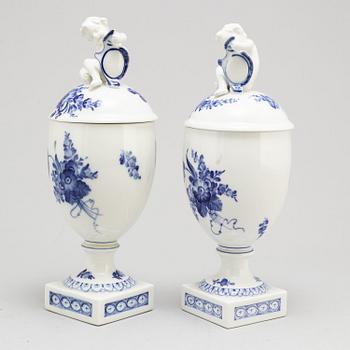 ROYAL COPENHAGEN, a pair of blue and white 'Blå Blomst' porcelain vases.