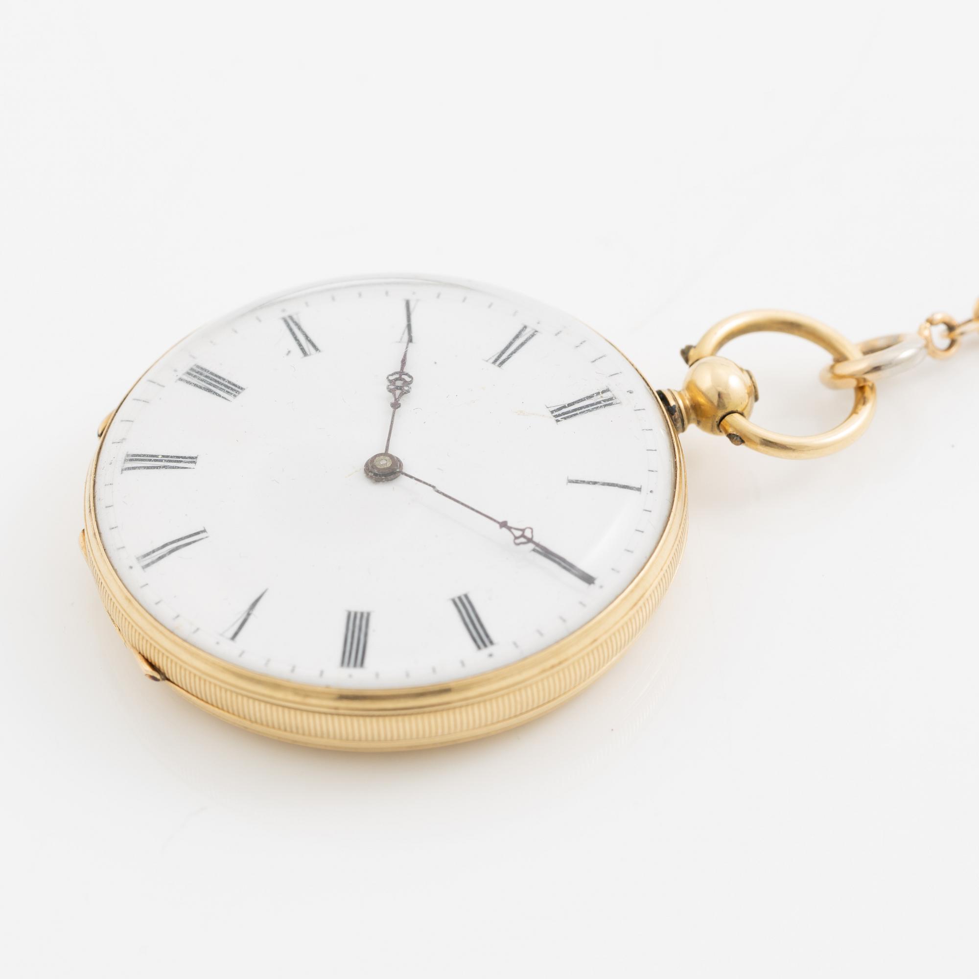 Pocket watch, 18K gold, 36.5 mm.