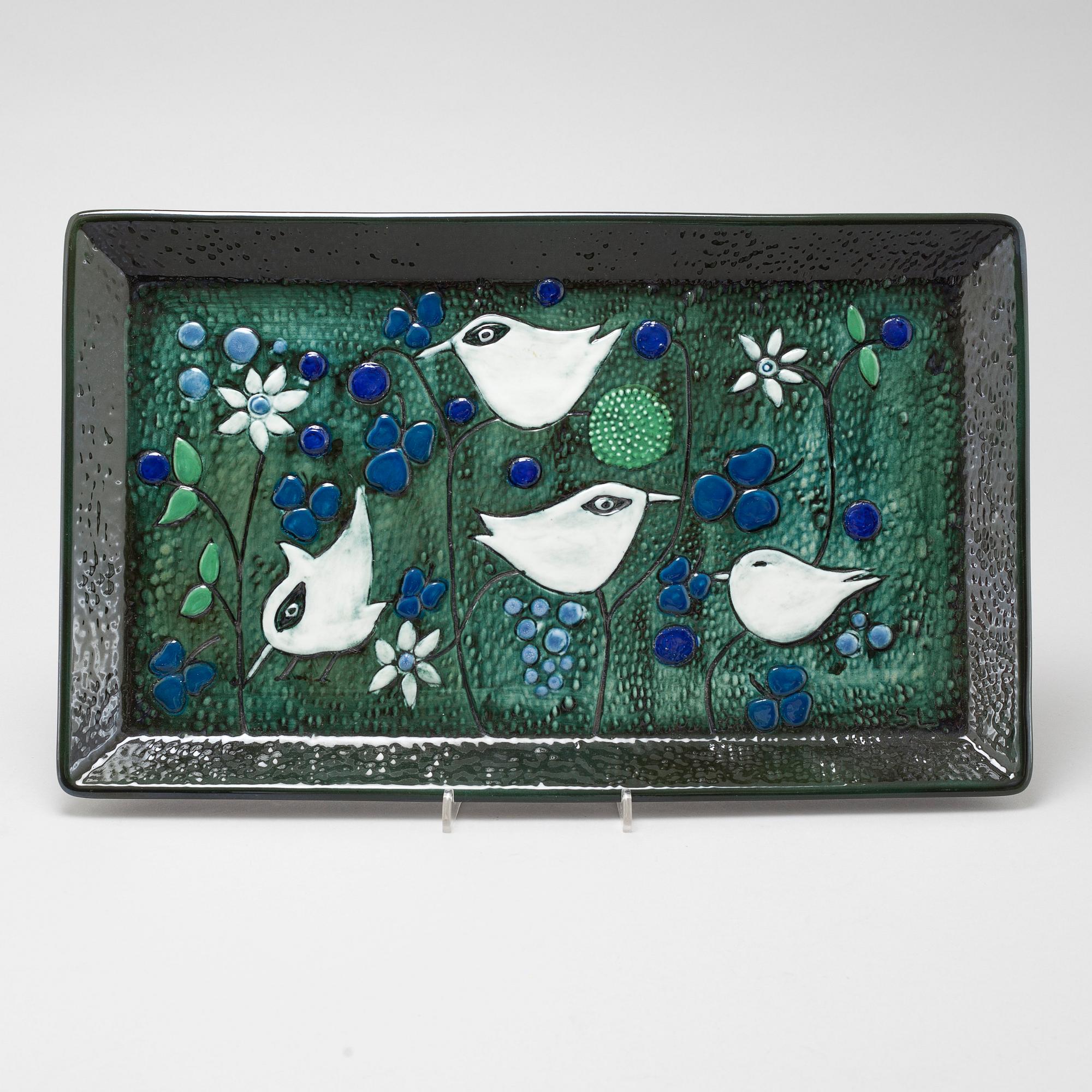 3 Plaques Murales Rörstrand – Fleurs Vert/violet, Porcelaine Suédoise