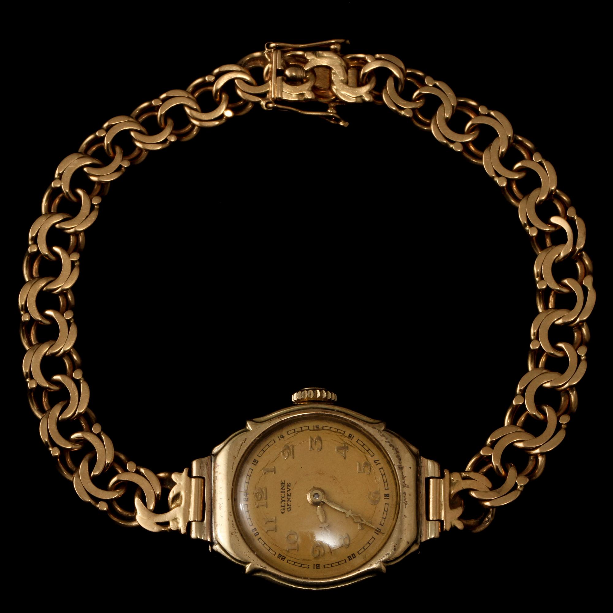 DAMARMBANDSUR, 18k guld, Glycine, Geneve, 1930-tal. Vikt 20 g.