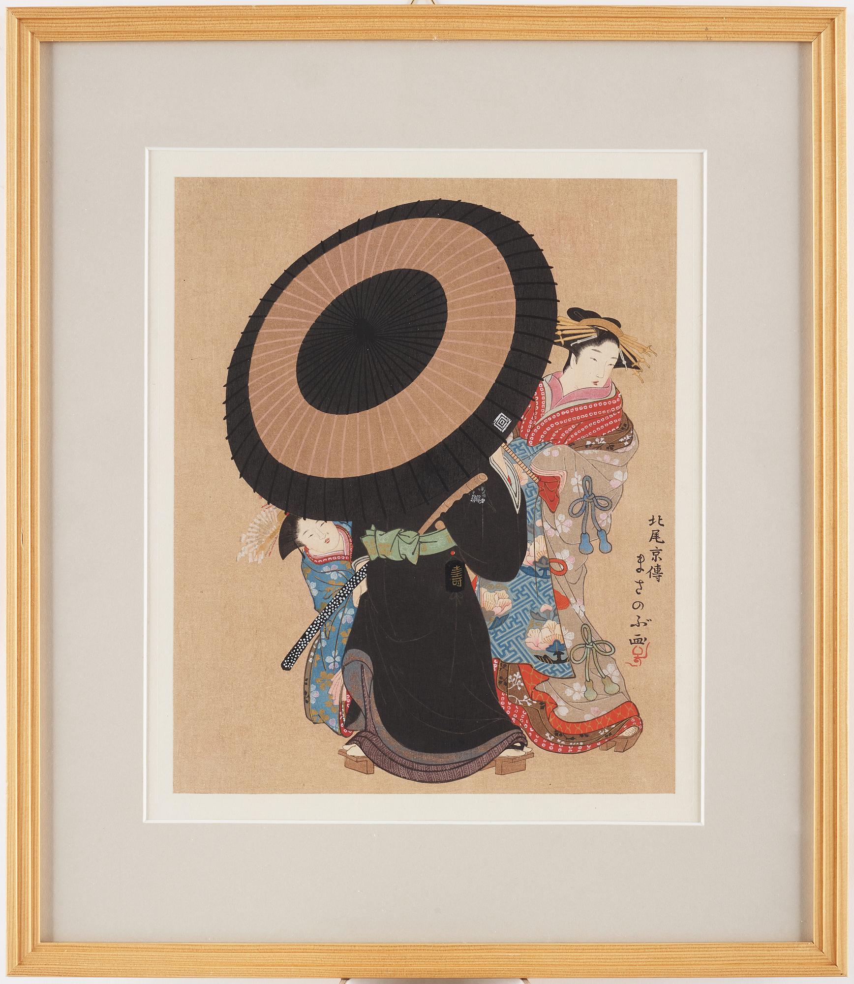 KITAO MASANOBU (1761-1816), efter, color woodblock print, Japan, presumably 20th century.