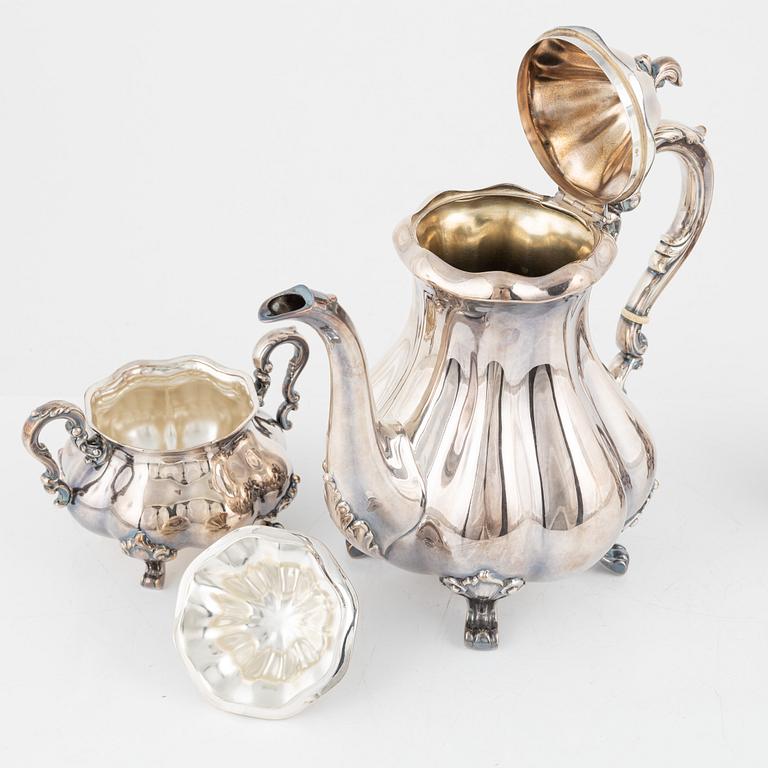 Kaffeservis, 3 delar, silver, rokokostil, Norge, omkring 1900-talets mitt.