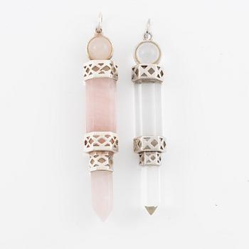 Earrings, 2 pcs, silver with rock crystal and rose quartz.