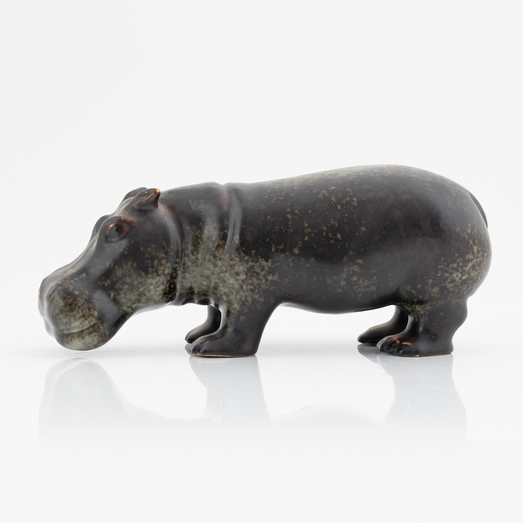 Gunnar Nylund, a stoneware sculpture of a hippo, Rörstrand.