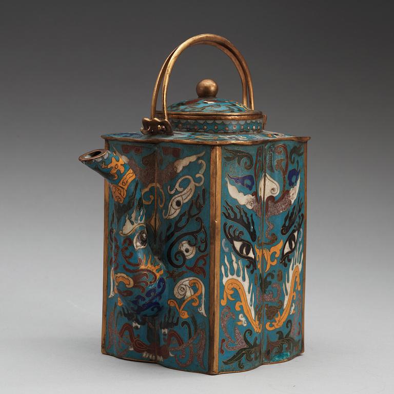 TEKANNA med LOCK, cloisonné, sen Qing dynasti.