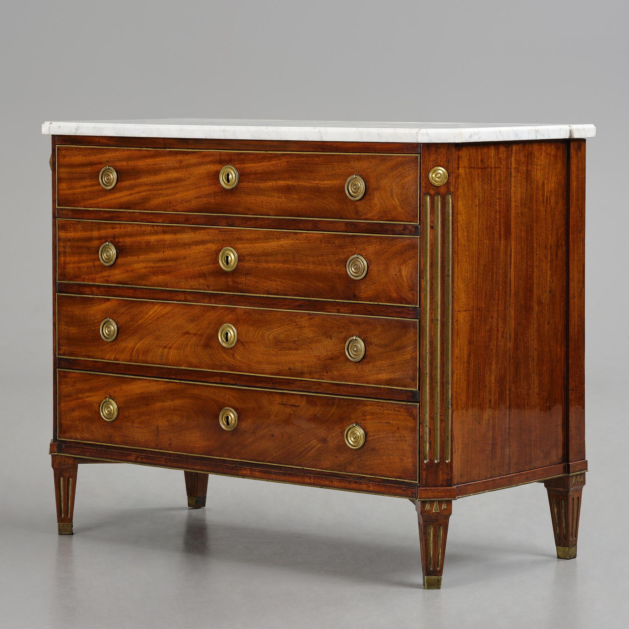 A late Gustavian mahogany commode, Stockholm, late 18th century.