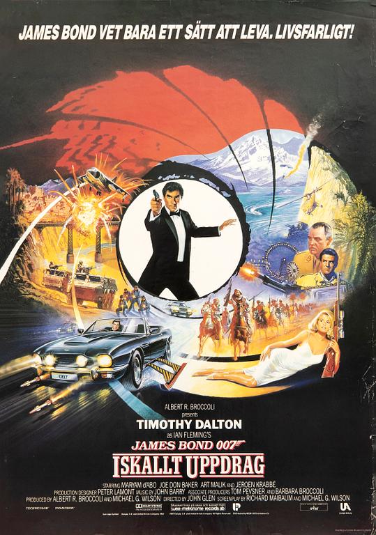 Film poster James Bond "The Living Daylights" 1987 Swedish first edition.